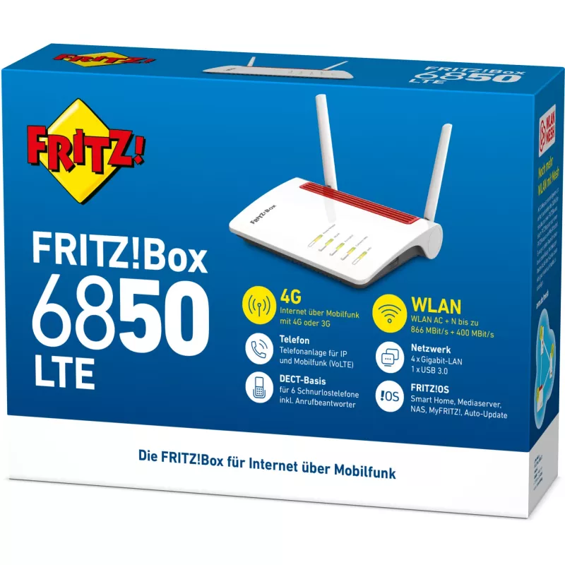 Router bezprzewodowy FRITZ!Box 6850 LTE, Gigabit Ethernet, Dual-band (2,4 GHz / 5 GHz), 4G, biały