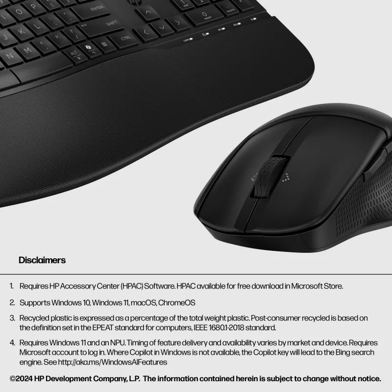 Bezprzewodowy zestaw klawiatury i myszy HP 685 Comfort — Pełnowymiarowa zakrzywiona klawiatura, RF Wireless + Bluetooth, czarna, z myszą