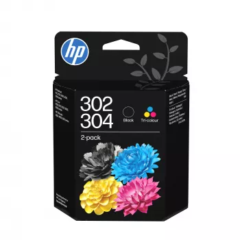HP 302/304 Tri-color/Czarny wkład atramentowy Combo 2 Pack, Czarny, cyjan, magenta, żółty, atrament pigmentowy, Dye-based ink, 2 szt., 120 stron