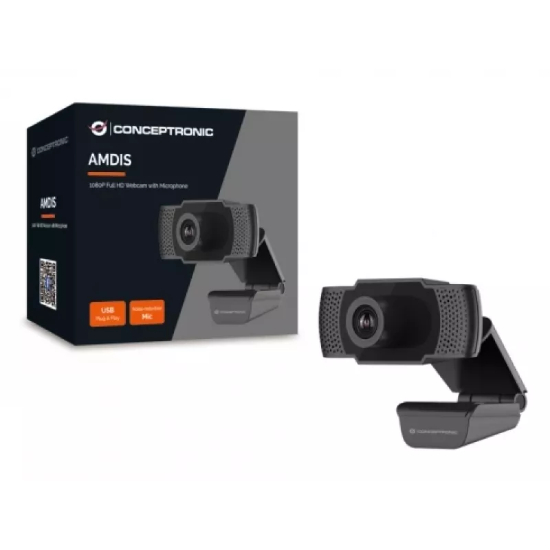 Kamerka internetowa Conceptronic AMDIS 1080P Full HD z mikrofonem, 2 MP, 1920 x 1080 pikseli, Full HD, 30 fps, 1280x720@30fps, 1920x1080@30fps, M-JPEG, YUV