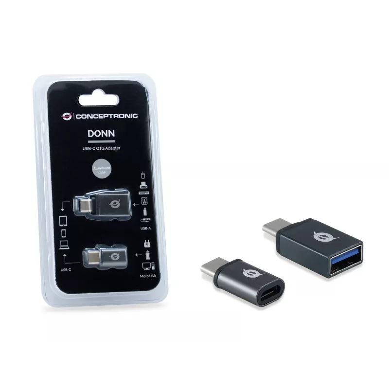 Conceptronic DONN04G Adapter USB-C na USB A/MicroB OTG, 2 sztuki, 10 Gb/s (C-A), 480 Mb/s (C-MicroUSB)
