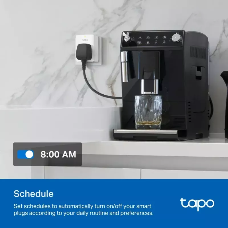 Inteligentna wtyczka TP‑Link Tapo Mini P110M — wewnętrzne inteligentne gniazdko Wi‑Fi/Bluetooth, 16 A, 100–240 V, 3680 W, białe