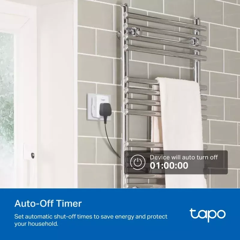 Inteligentna wtyczka TP‑Link Tapo Mini P110M — wewnętrzne inteligentne gniazdko Wi‑Fi/Bluetooth, 16 A, 100–240 V, 3680 W, białe