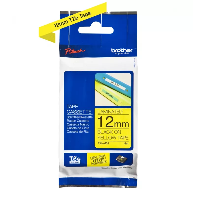 Taśma etykietująca Brother TZe-631 (TZe) 12 mm x 8 m, czarna na żółtym