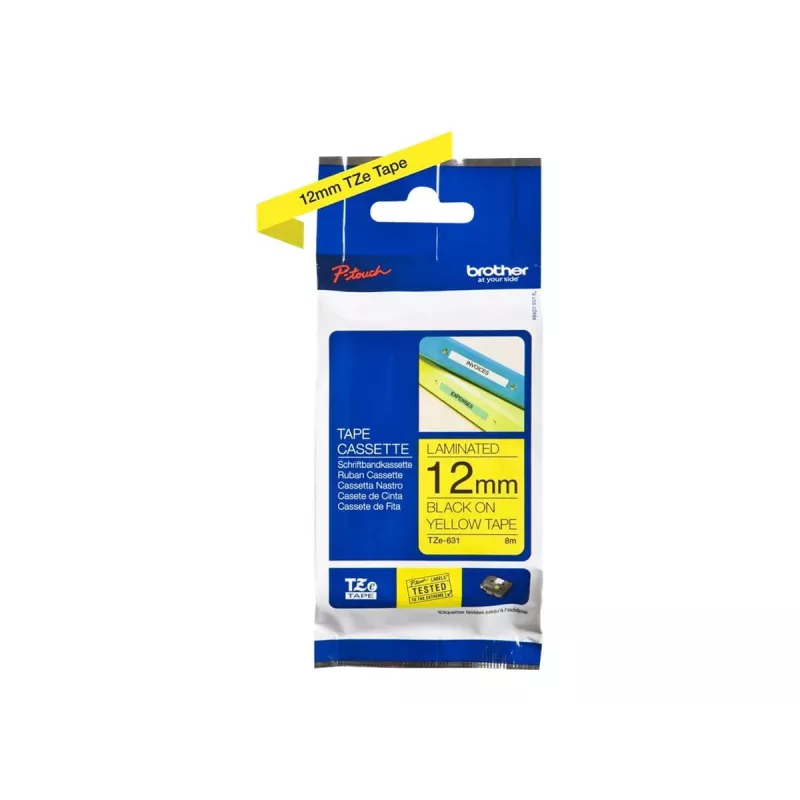 Taśma etykietująca Brother TZe-631 (TZe) 12 mm x 8 m, czarna na żółtym