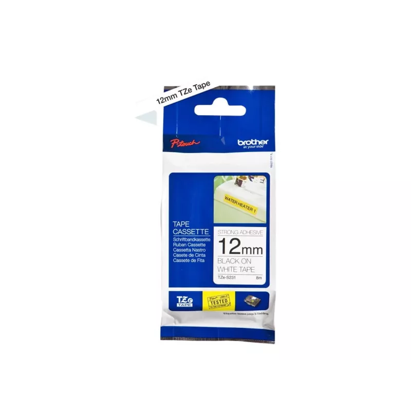 Taśma klejąca Brother TZeS231 Czarny na białym 1.2 cm 8 m