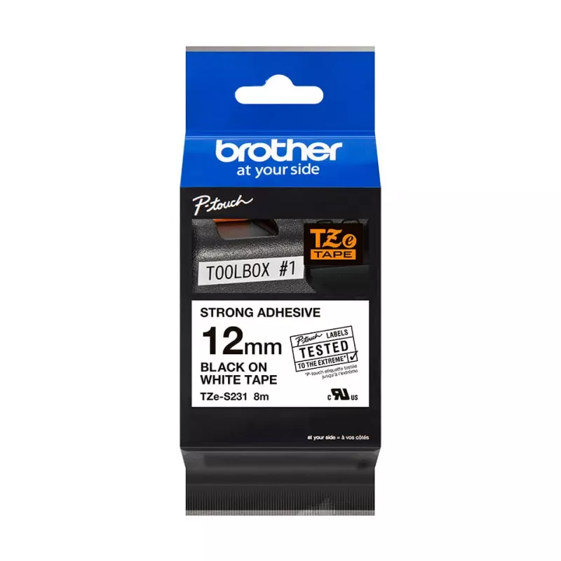 Taśma klejąca Brother TZeS231 Czarny na białym 1.2 cm 8 m