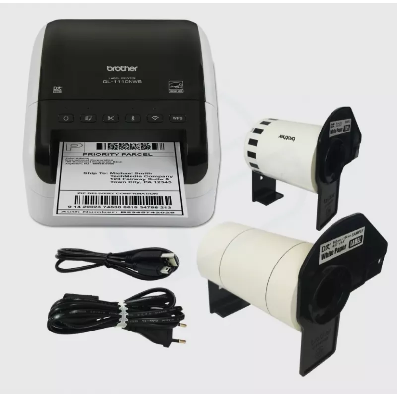 Brother QL-1110NWB, DK, termiczny bezpośredni, 300 x 300 DPI, 110 mm/s, przewodowy i bezprzewodowy, czarny, biały