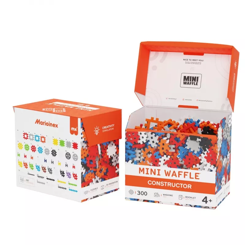 Klocki konstrukcyjne Marioinex Mini Waffle Constructor 300 — kompatybilny zestaw klocków, 300 elementów, wielokolorowy