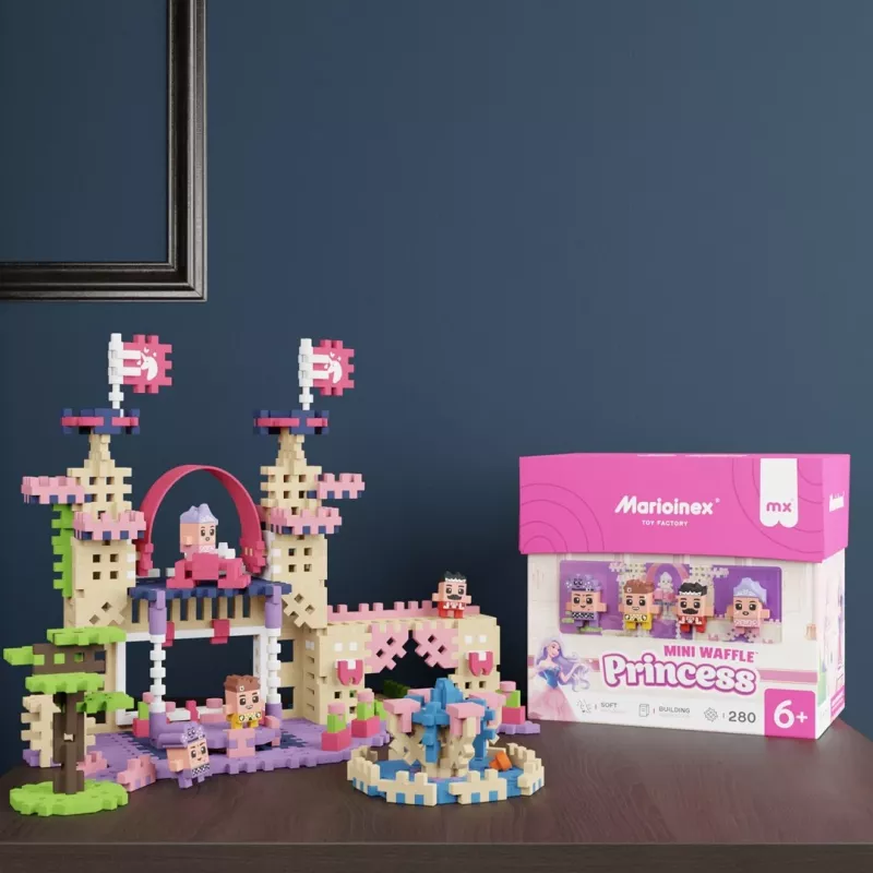 Zestaw klocków konstrukcyjnych Marioinex Waffle Mini Blocks Princess — 280 elementów, wielokolorowe, pudełko, wiek 6+
