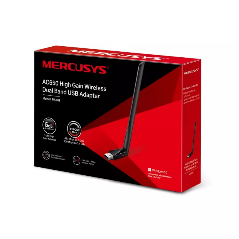 Adapter USB Mercusys AC650 Dual Band o Wzmocnionym Sygnale