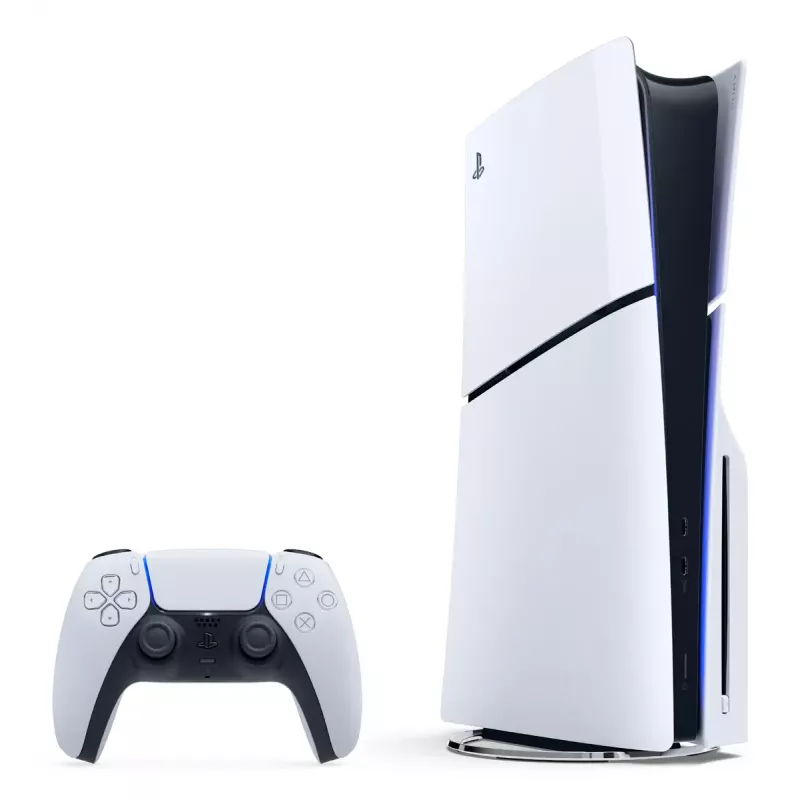 Konsola do gier Sony PlayStation 5 cienki — 1 TB SSD, AMD Ryzen Zen 2 8-rdzeniowy 3,5 GHz, AMD RDNA 2 10,3 TFLOPS, 8K HDR, gotowa na VR, Bluetooth 5.1, Wi‑Fi, Gigabit Ethernet