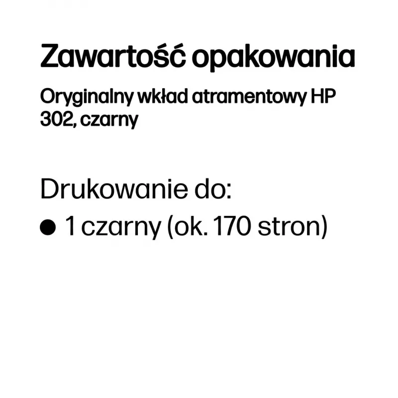 Oryginalny czarny wkład atramentowy HP 302