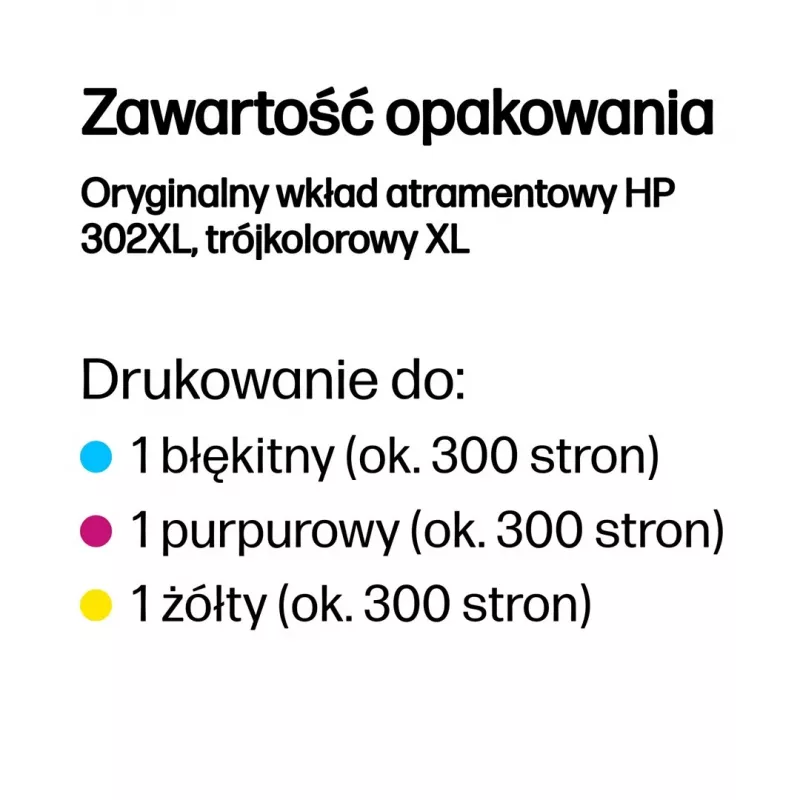 HP 302XL High Yield Tri-color Oryginalny wkład atramentowy