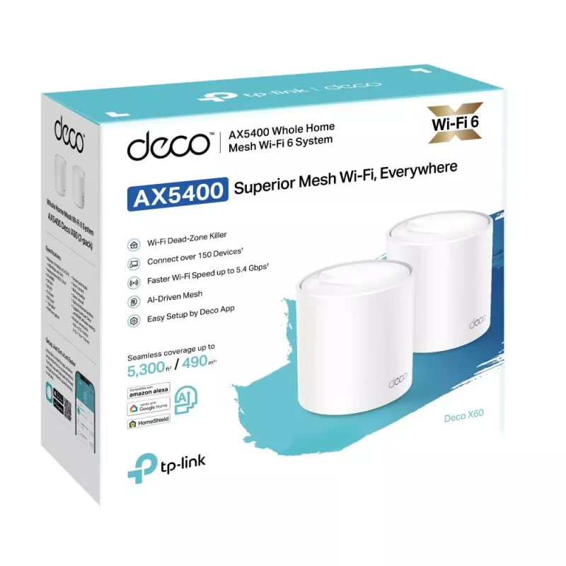Wireless Router | TP-LINK | Wireless Router | 2-pack | 5400 Mbps | Mesh | IEEE 802.11a | IEEE 802.11n | IEEE 802.11ac | IEEE 802.11ax | 2x10/100/1000M | DECOX60(2-PACK)