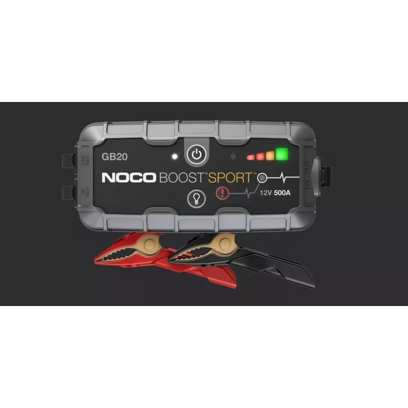 Jump starter NOCO GB20 500A litowo-jonowy, 24Wh, IP65, 1x USB 5V/2.1A, wbudowana latarka, do silników benzynowych do 4L