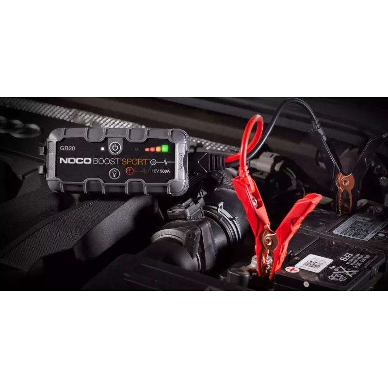 Jump starter NOCO GB20 500A litowo-jonowy, 24Wh, IP65, 1x USB 5V/2.1A, wbudowana latarka, do silników benzynowych do 4L