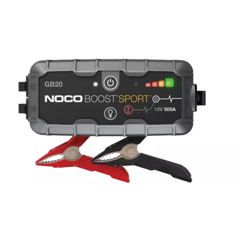 Jump starter NOCO GB20 500A litowo-jonowy, 24Wh, IP65, 1x USB 5V/2.1A, wbudowana latarka, do silników benzynowych do 4L