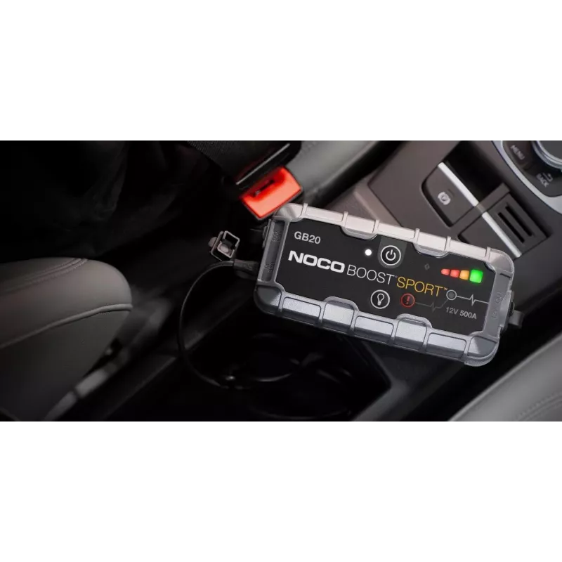 Jump starter NOCO GB20 500A litowo-jonowy, 24Wh, IP65, 1x USB 5V/2.1A, wbudowana latarka, do silników benzynowych do 4L