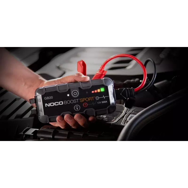 Jump starter NOCO GB20 500A litowo-jonowy, 24Wh, IP65, 1x USB 5V/2.1A, wbudowana latarka, do silników benzynowych do 4L