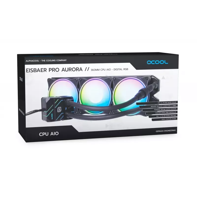 Alphacool Eisbaer Pro Aurora 360 Processor All-in-one liquid cooler 12 cm Czarny, biały 1 szt.