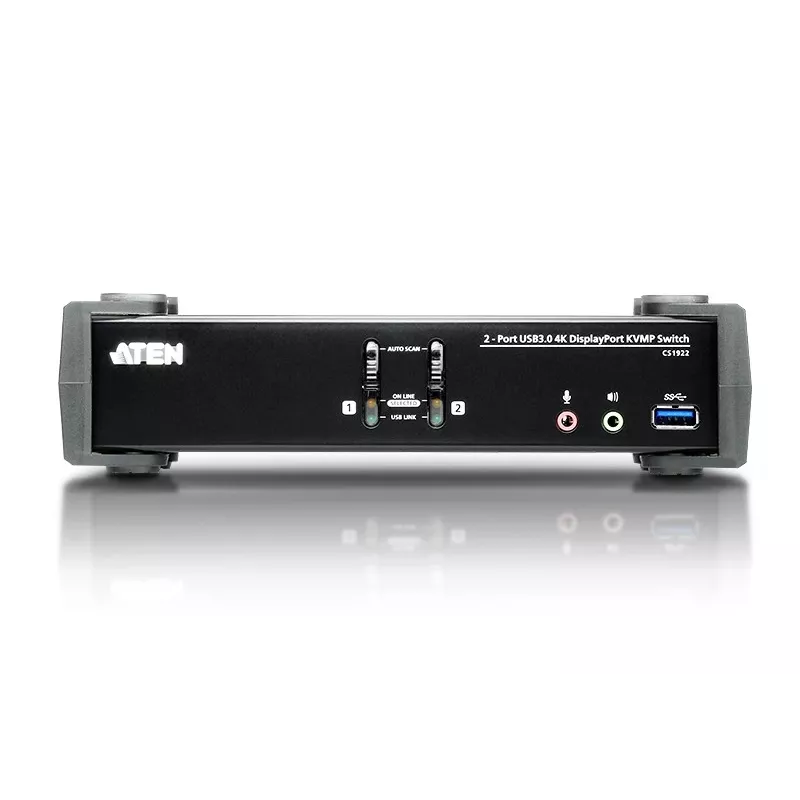 Przełącznik KVMP™ ATEN 2-portowy USB 3.1 Gen 1 4K DisplayPort 1.2 z obsługą audio (kable KVM w zestawie)