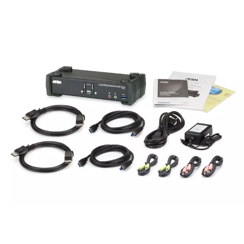 Przełącznik KVMP™ ATEN 2-portowy USB 3.1 Gen 1 4K DisplayPort 1.2 z obsługą audio (kable KVM w zestawie)