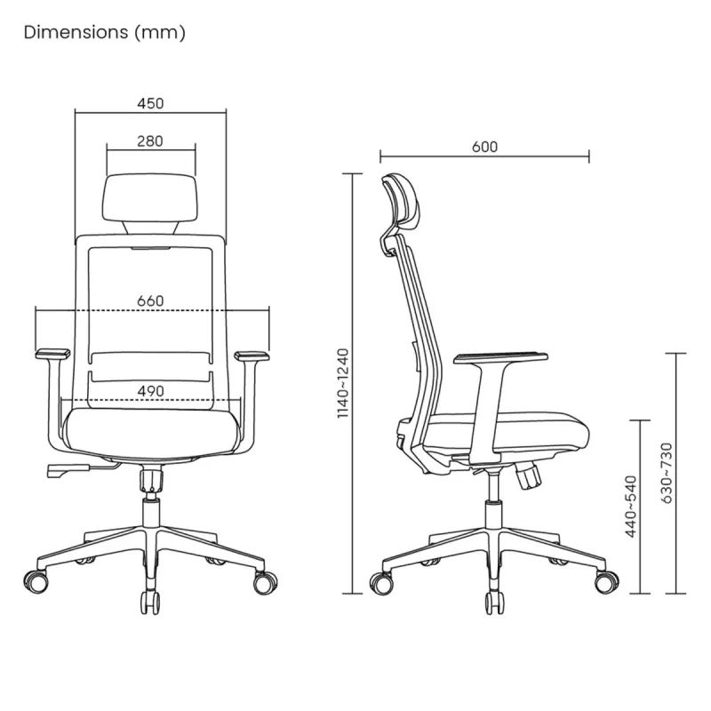 Ergo Office ER-425 Ergonomiczne krzesło biurowe z wysokim oparciem, maks. 150 kg, obrotowe, regulowane podparcie