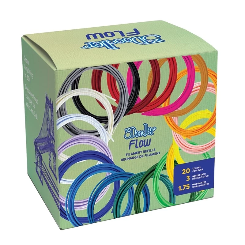 3Doodler Filament FLOW 20 PLA 20 kolorów zestaw uzupełniający kwas polilaktyd (PLA) Czarny, Niebieski, Ciemnozielony, Ciemnoróżowy, Złoty, Zielony, Liliowy, Granatowy, Pomarańczowy, Różowy, Transparentny, Biały, Żółty