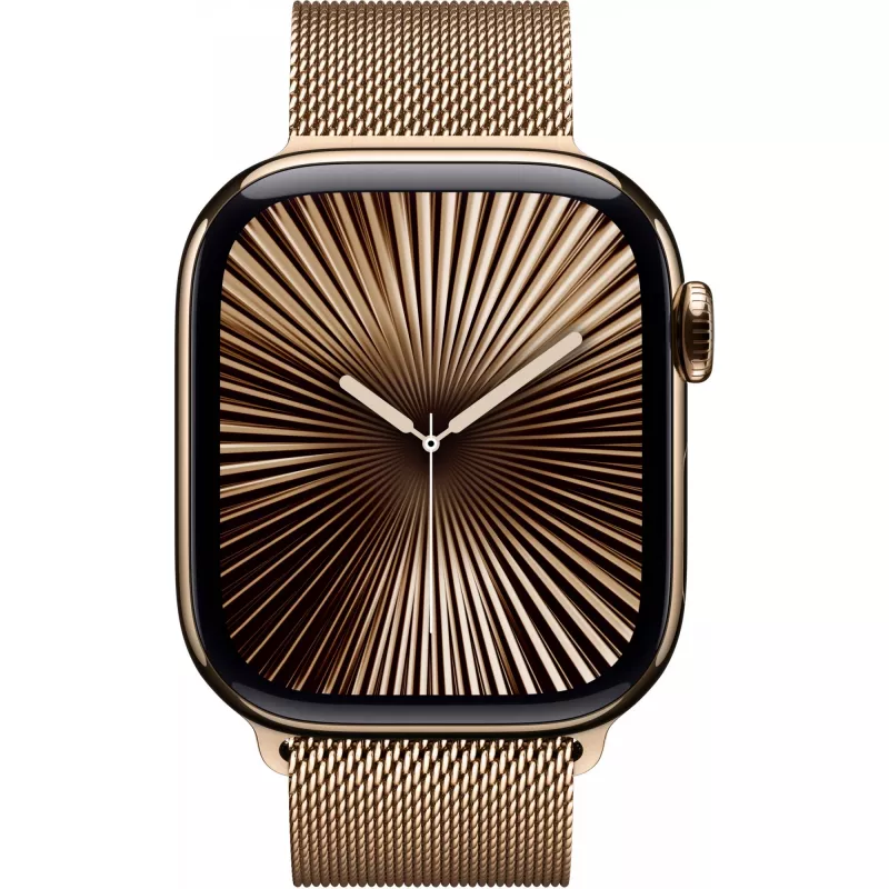 APPLE Watch Series 10 GPS + Cellular 42 mm złota tytanowa koperta ze złotą bransoletą Milanese Loop
