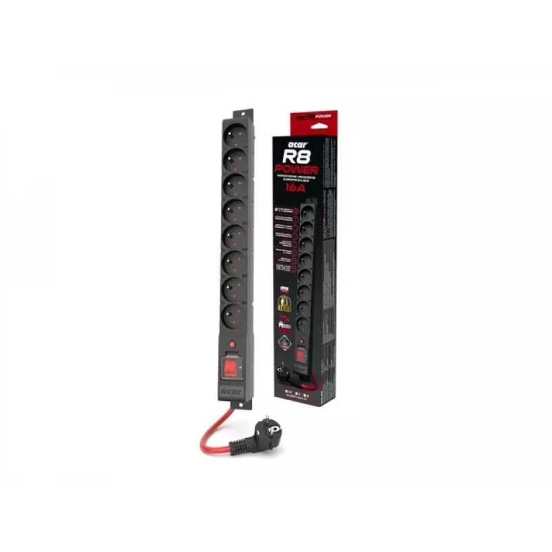 ACAR S8 Black 8 gniazd AC 230 V 10m