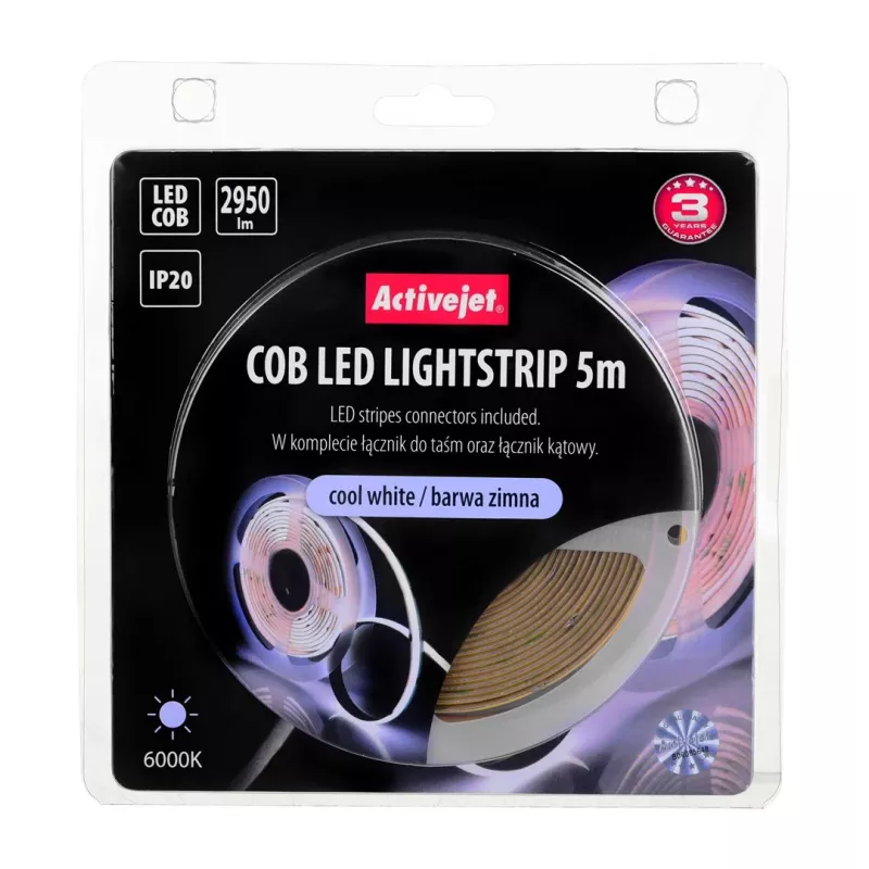 Taśma LED Activejet AJE-COB 5m zimna biel uniwersalna taśma LED do wewnątrz