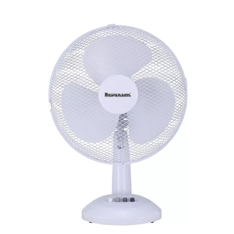 Domowy wentylator stołowy Ravanson WT-1023 — 27 cm średnica łopatek, 3 łopatki, 2 prędkości, 23 W, biały