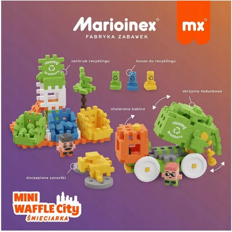 Klocki konstrukcyjne Marioinex Blocks Waffle mini Śmieciarka 14 szt. 903131