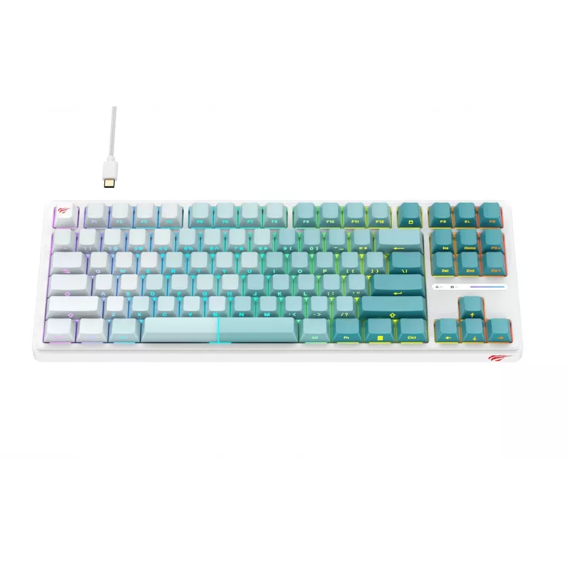 Havit KB901L klawiatura gamingowa biało-zielona przewodowa USB RGB LED