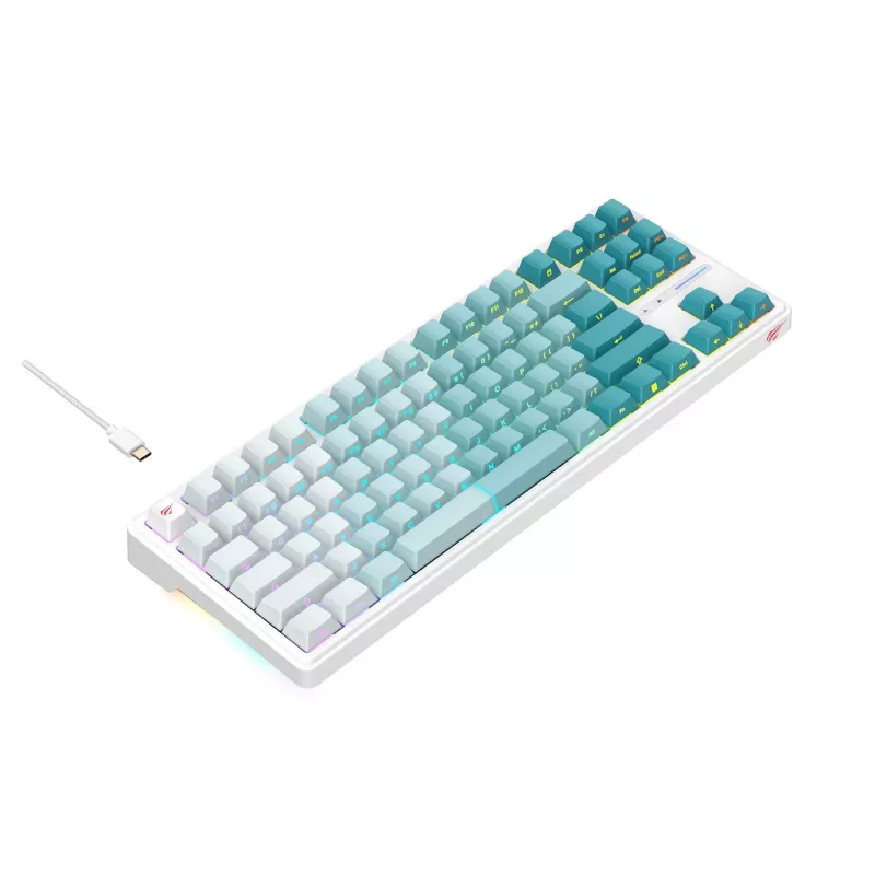 Havit KB901L klawiatura gamingowa biało-zielona przewodowa USB RGB LED