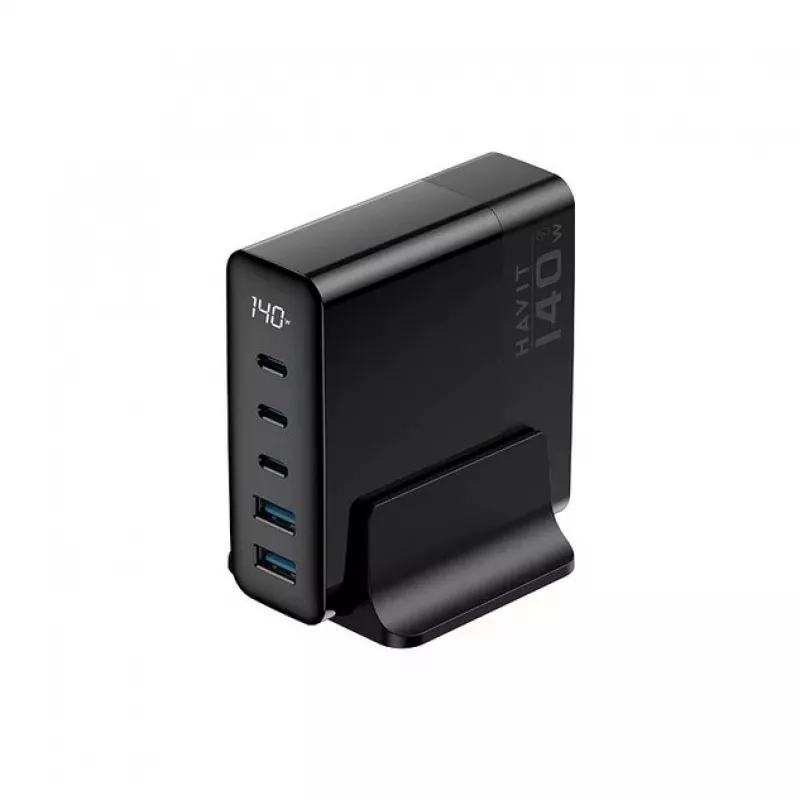 HAVIT Travel Charger UCLE004 EU 140W Five-Port GaN Czarny