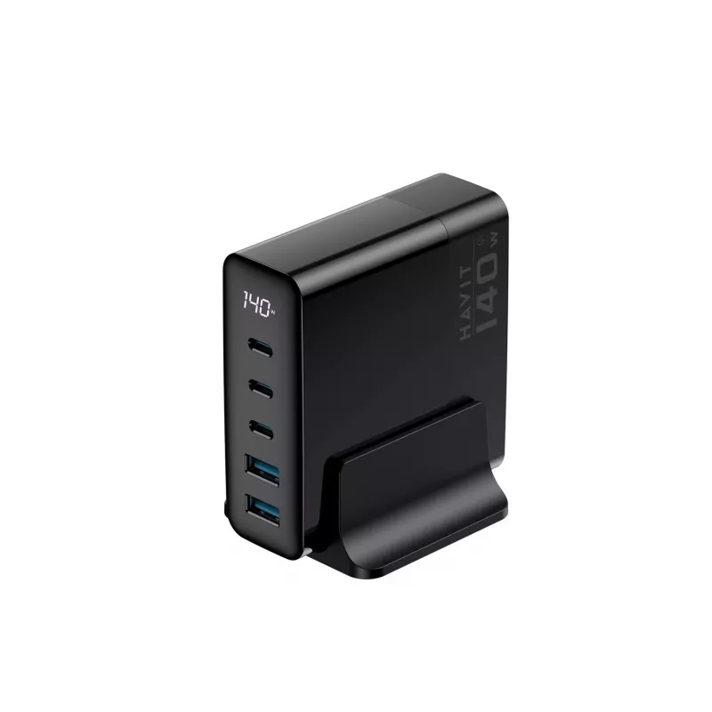 HAVIT Travel Charger UCLE004 EU 140W Five-Port GaN Czarny