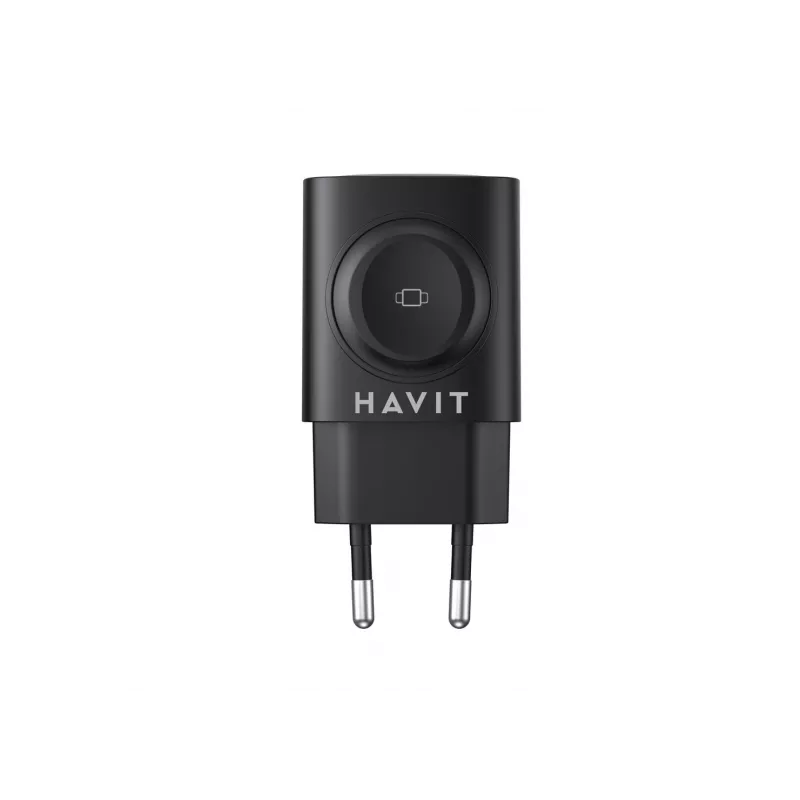 Havit UC132 EU GaN 22W ładowarka dwuportowa z ładowaniem bezprzewodowym czarna
