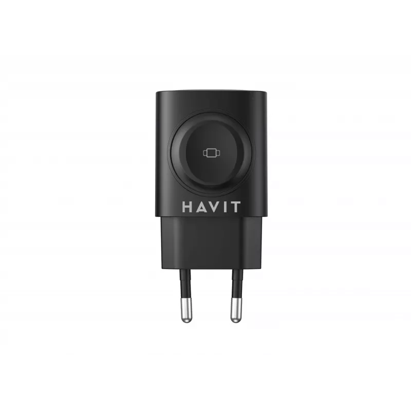 Havit UC132 EU GaN 22W ładowarka dwuportowa z ładowaniem bezprzewodowym czarna