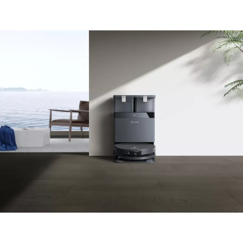 Robot sprzątający Ecovacs Deebot X8 Omni — czarny, bateria 5200 mAh, czas pracy 128 min, worek na kurz 0,22 L, mopowanie na mokro, automatyczna stacja bazowa