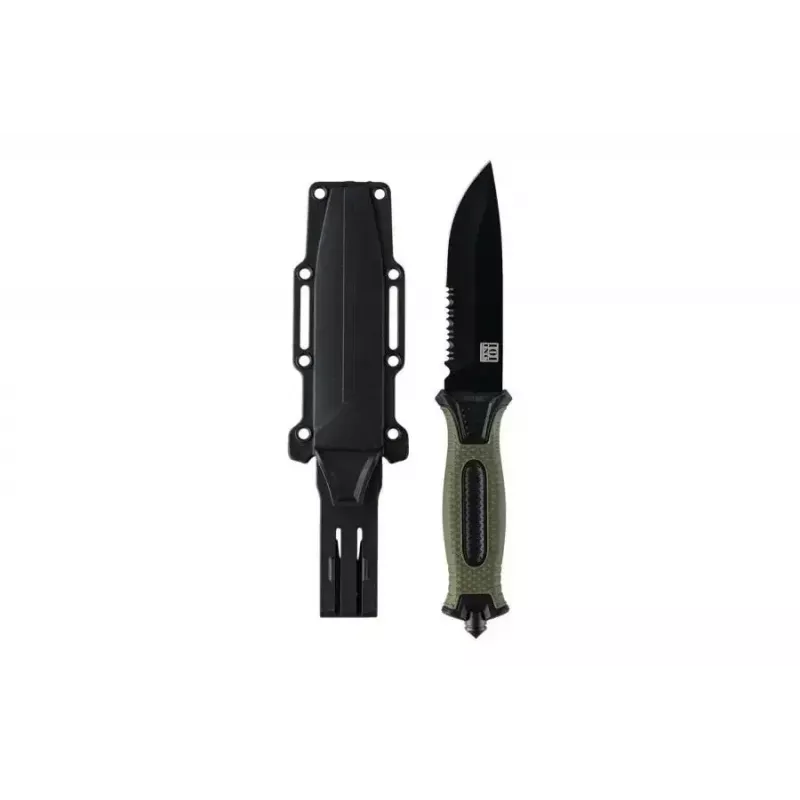 Nóż taktyczny ze stałą klingą 101 INC Model 9242, ostrze 120 mm stal nierdzewna 3Cr13, zielona rękojeść, pochwa
