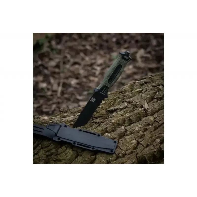Nóż taktyczny ze stałą klingą 101 INC Model 9242, ostrze 120 mm stal nierdzewna 3Cr13, zielona rękojeść, pochwa