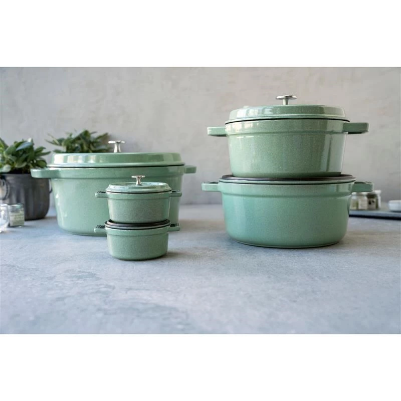 Staub Okrągły Żeliwny Garnek Żaroodporny 5,2 L, Miętowy - La Cocotte 26 cm