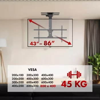 Uchwyt sufitowy do telewizora MACLEAN MC-110 T dla telewizorów 43–86 cali, VESA do 800×400, maks. obciążenie 45 kg