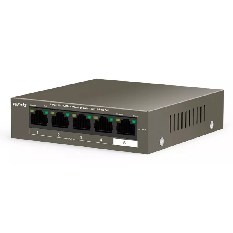 Tenda TEF1105-4-63W przełącznik sieciowy niezarządzalny Fast Ethernet (10/100) Power over Ethernet (PoE) na biurko/do montażu na ścianie szary