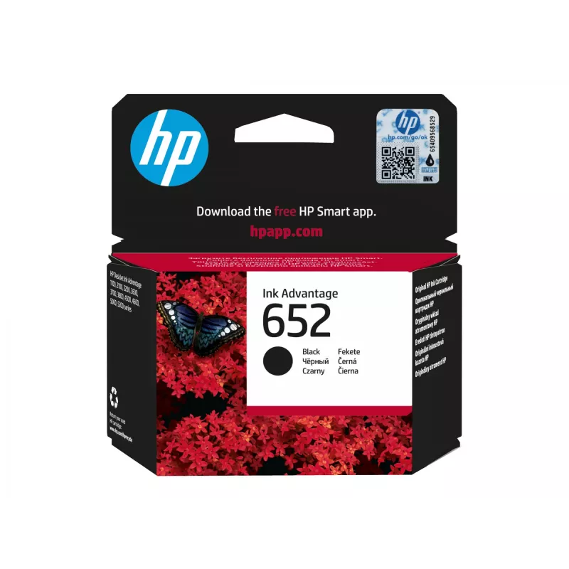 Oryginalny czarny wkład atramentowy HP 652 Ink Advantage