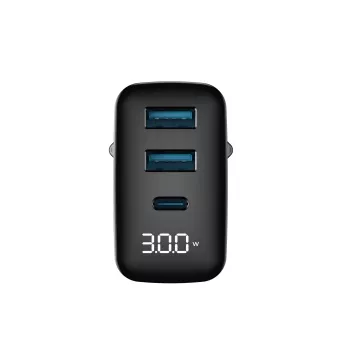 Ładowarka HAVIT UCLE001 EU GaN trzyportowa 30 W czarna — kompaktowa ładowarka USB z 3 portami