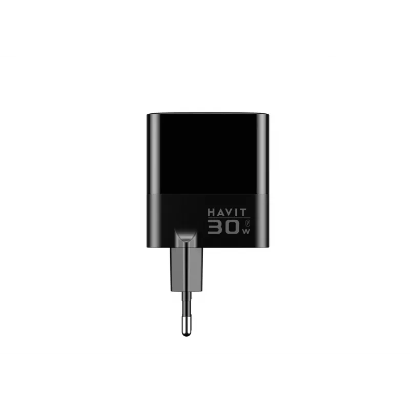 Ładowarka HAVIT UCLE001 EU GaN trzyportowa 30 W czarna — kompaktowa ładowarka USB z 3 portami