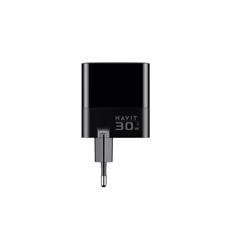 Ładowarka HAVIT UCLE001 EU GaN trzyportowa 30 W czarna — kompaktowa ładowarka USB z 3 portami